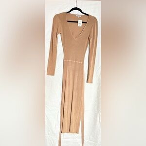 Fashion Nova Tan Long Sleeve Dress